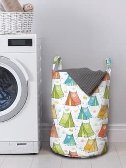 ABAKUHAUS Camping wastas, kleurrijke tenten met flora-versiering, wasmand met handvatten en trekkoord voor wasserettes, meerkleurig — thumbnail 3