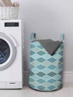 ABAKUHAUS abstracte waszak, horizontale ruitenstijl, wasmand met handvatten, trekkoordje voor wasserettes, Cadet Blue leisteenblauw — thumbnail 3