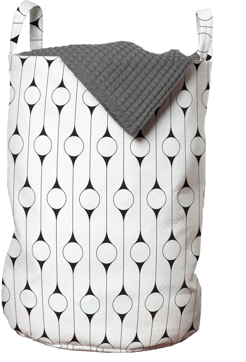 ABAKUHAUS geometrische waszak, minimalistisch monochroom, wasmand met handvatten, trekkoordsluiting voor wasserettes, wit en donkergrijs — afbeelding 1