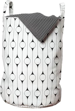ABAKUHAUS geometrische waszak, minimalistisch monochroom, wasmand met handvatten, trekkoordsluiting voor wasserettes, wit en donkergrijs — thumbnail 1