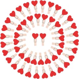 Houten knijpers hart - Mini decoratieclips - Foto's ophangen - Set van 50 stuks - 36 cm lengte - Rood — thumbnail 1