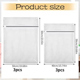 6-delige Waszakken Set - 3x Groot (60x50 cm) & 3x Medium (50x40 cm) - Fijnmazig Polyester Met Ritssluiting - Herbruikbaar voor Wasmachine — thumbnail 2