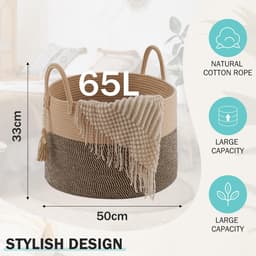 OmGoods - Dailygoody - Wasmand - Gevlochten - Groot formaat - 65 liter - Opbergmand voor speelgoed en dekens - Praktische wasverzamelaar - Jute en zwart — thumbnail 3