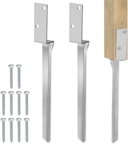 Dailygoods- Grondankers - Set van 2 - Thermisch verzinkt staal - Bodemhuls 4 x 50 cm - L-vorm - Geschikt voor houten palen - Weerbestendig - Paalankers — thumbnail 1