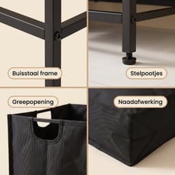 Cheqo® Dubbele Wasmand - Wassorteerder - Wasmand met 2 Vakken - Uitschuifbaar - Wasverzamelaar - met Uitneembare Waszakken - Wasgoedmand - Wasbox - Wasophaler - Zwart - voor Badkamer en Wasruimte — thumbnail 3