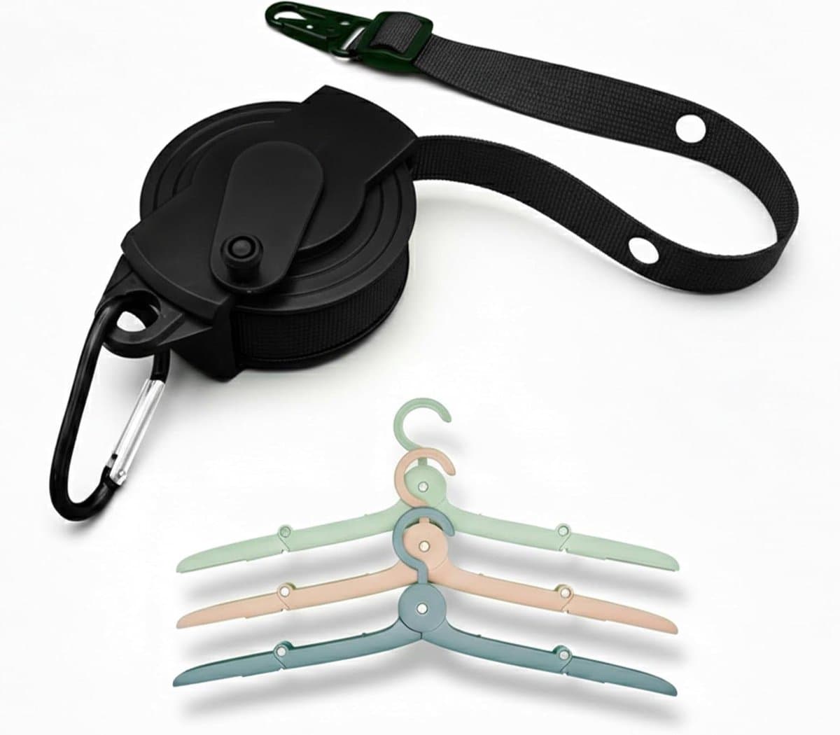 Waslijn met Hangers - Reis Waslijn - Droog Kleding - Inklapbaar en Compact - 3.5 Meter Lang - Zwart — afbeelding 1