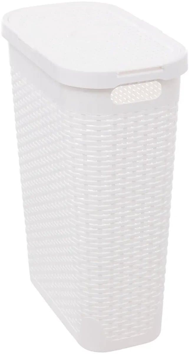 5Five Smalle Wasmand met deksel Rotan - wit - gevlochten kunststof - 40 liter - 26 x 46 x 60 cm — afbeelding 1