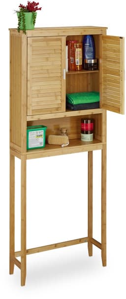 wasmachine ombouw kast - met deuren - 176x70x22,5 cm - rek - bamboe — thumbnail 1