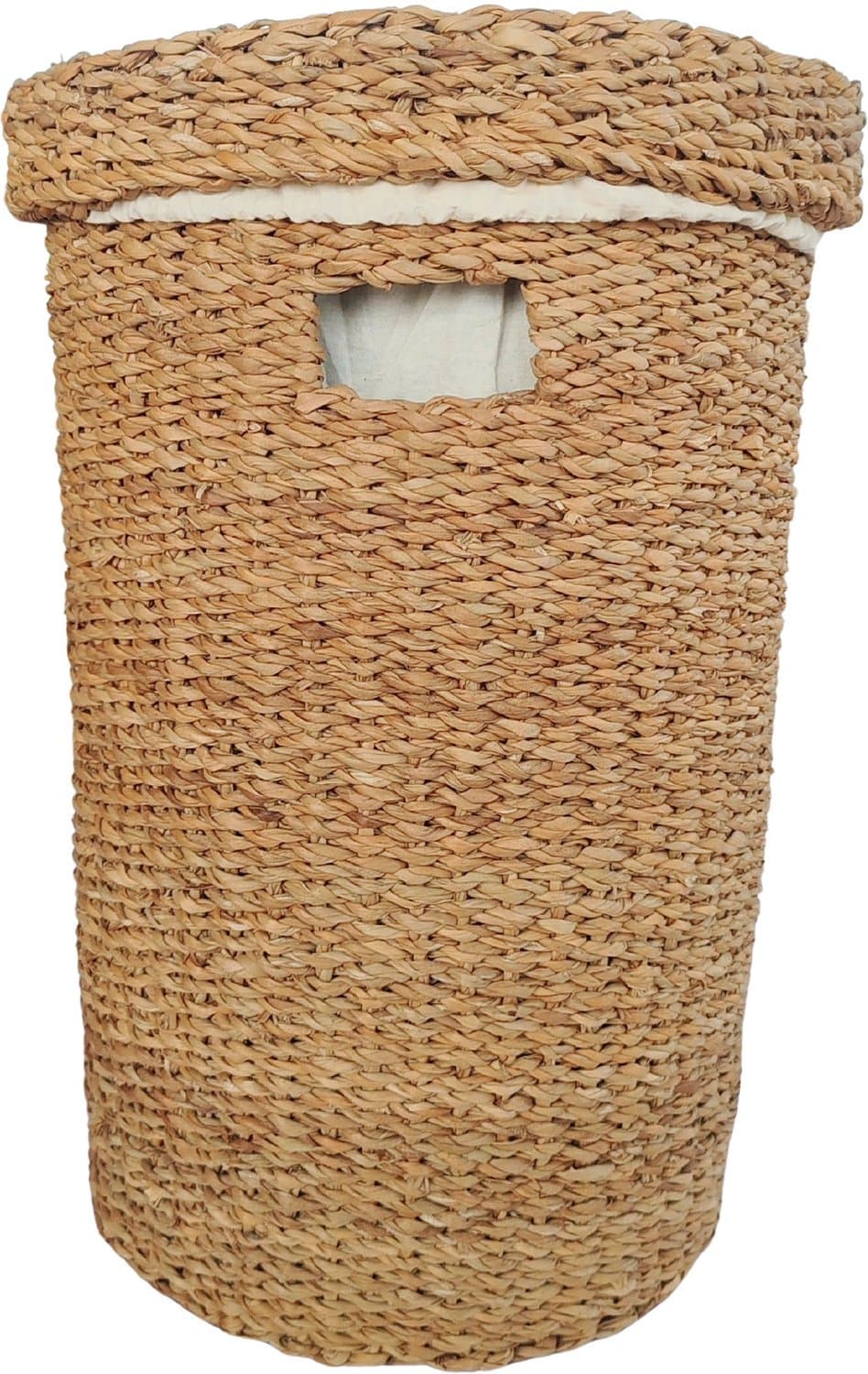 Ronde wasmand met deksel – zeegras – 38 liter – met waszak – naturel — afbeelding 1