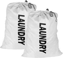 Waszak van katoenen linnen, duurzaam, zeer duurzaam, speelgoedopbergtas, vuile kleding, trekkoord met koordsluiting (wit-2) — thumbnail 1