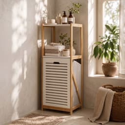 Bamboe wasmand beige 33x36x98 cm - Stijlvol en ruimtebesparend — thumbnail 2