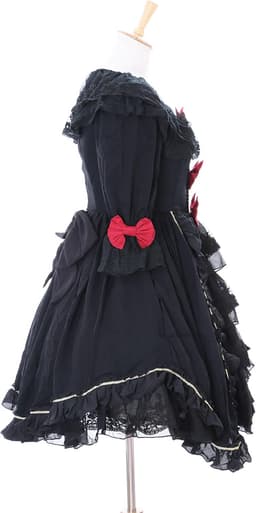 Zwarte ruches chiffon jurk Rococo Victorian Gothic Lolita Cosplay (maat L) — thumbnail 2
