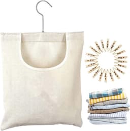 Wasknijper-opbergtas - Canvas zakje - Voor wasgoed organiseren - 360 graden draaibaar - 32x27cm - Beige — thumbnail 1
