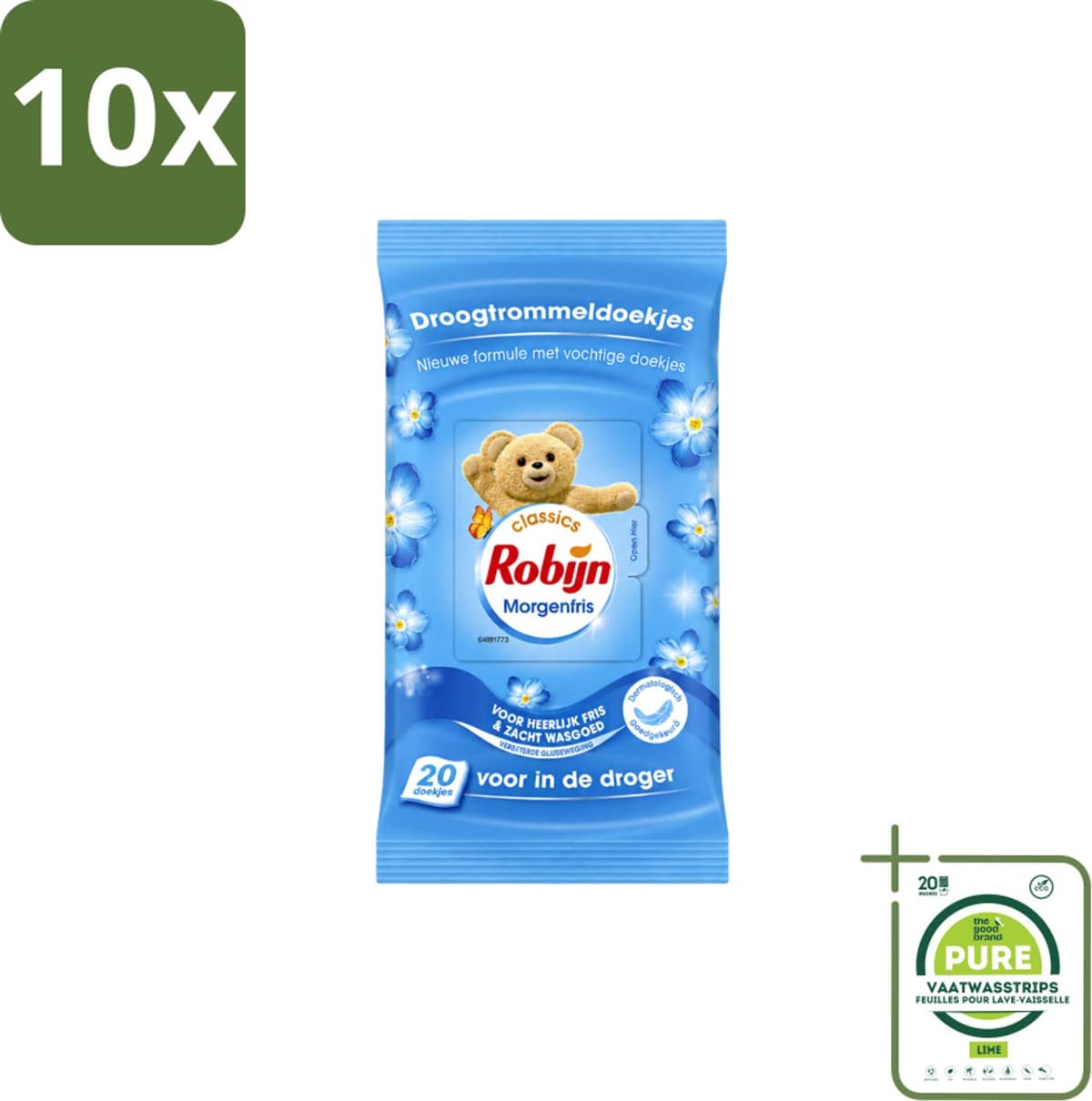 10 x Robijn – Droogtrommeldoekjes – Morgenfris - 20 Doekjes - Grootverpakking - Vaatwasstrips - Droogtrommeldoekjes - Wasgoed Drogen - Frisse Geur - Wasgoed Verzorgen - Kleuren Beschermen — afbeelding 1