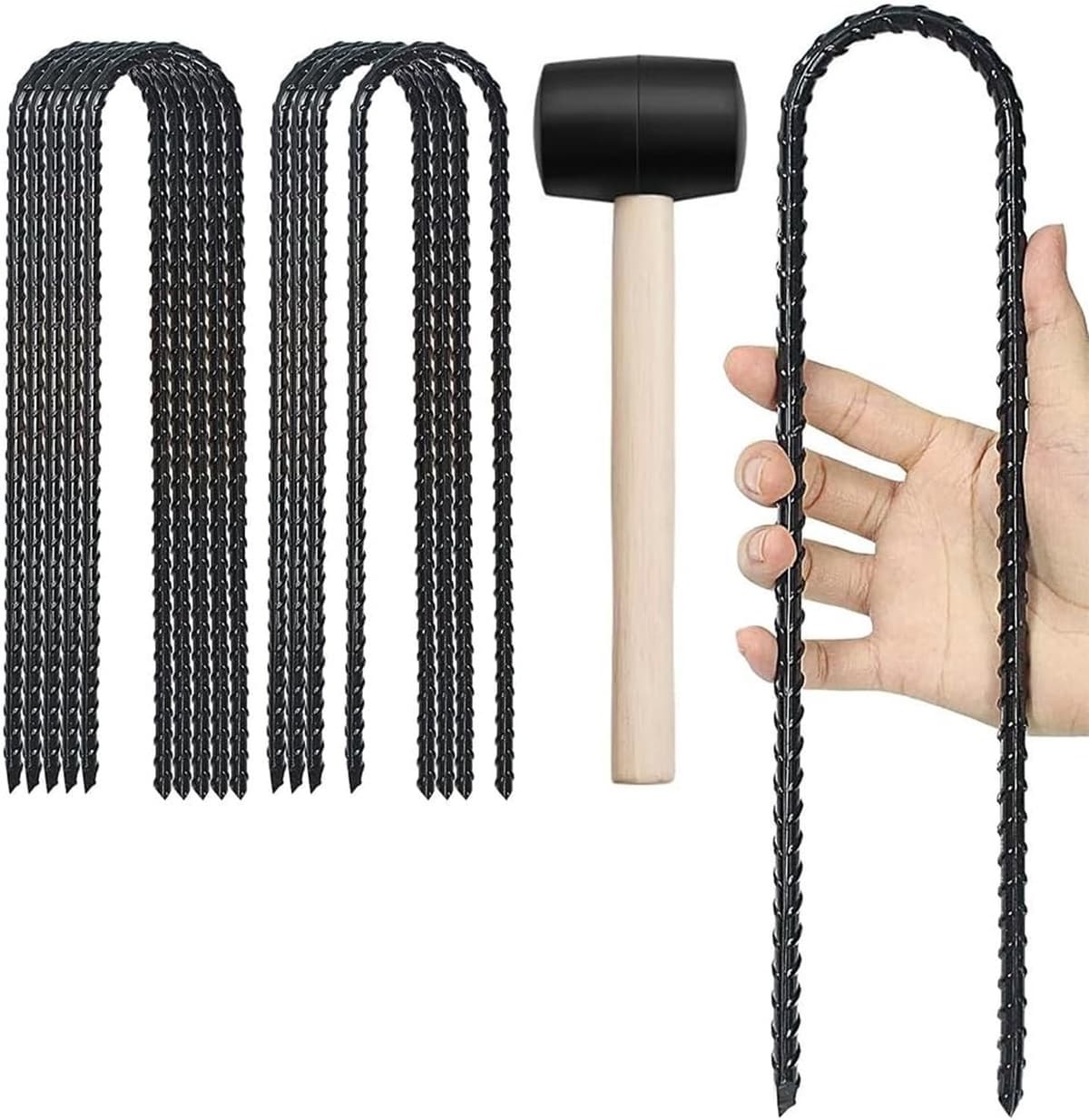 Set van 10 Gegalvaniseerde Stalen Tentpinnen van 30 cm - Grondankers voor Tent, Camping en Trampolines met een Diameter van 5 mm en Hamer — afbeelding 1