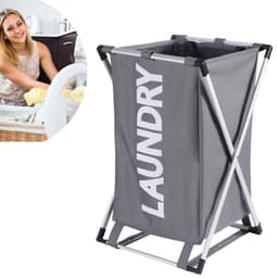 Wasmand Laundry met afsluitbaar vak - 30 L - Wasmanden 1 vak - Badkamer - Opvouwbaar - Waszak - Wasmand 1 vak - Grijs — thumbnail 1