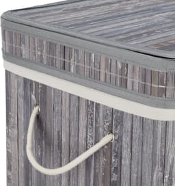 2x wasmand bamboe - wasbox opvouwbaar - 70L - vierkant - 63x36x36 cm - grijs — thumbnail 5