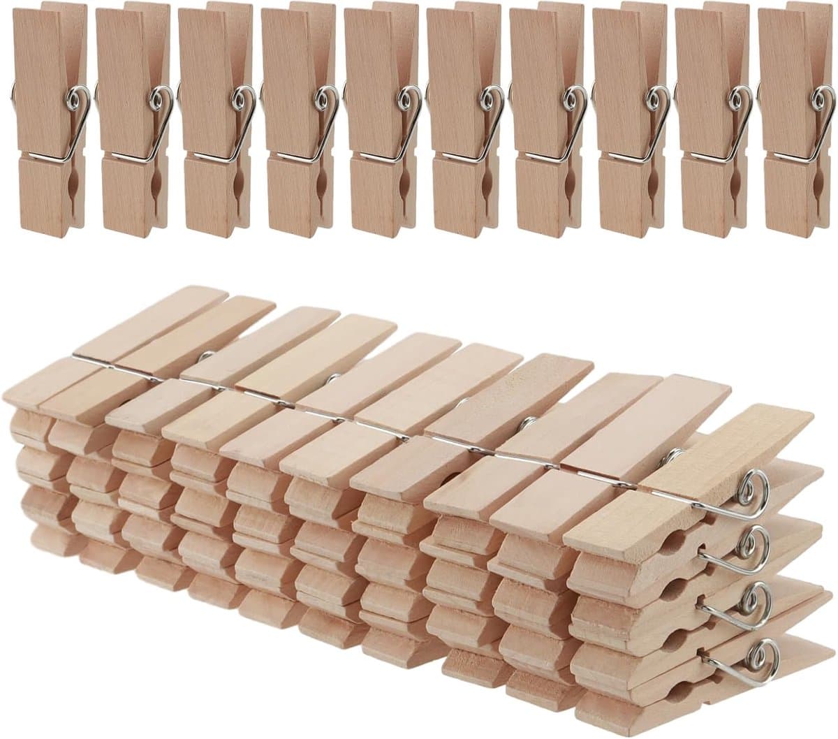 Pack van 50 Houten Kledingknijpers - Groot 7 cm x 1.8 cm - Gebruik voor Foto's, Memos en Notities - Creatief en Voor Wasgoed — afbeelding 1