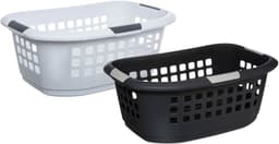 5Five Wasmanden set - 2 stuks - extra groot - grijs/wit - kunststof - 51 liter - 67 x 47 x 27 cm — thumbnail 1