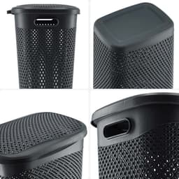 KADAX Plastic wasbak, lichte wasmand, wasverzamelaar van kunststof, luchtdoorlatende wasbox, met deksel (grijs) — thumbnail 5