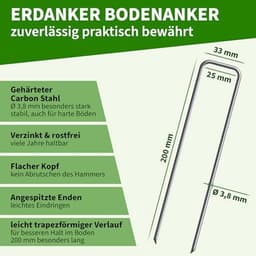 Grondankers voor Tuin en Camping - 100 Stuks Verzinkt 200mm Ø 3,8mm — thumbnail 2