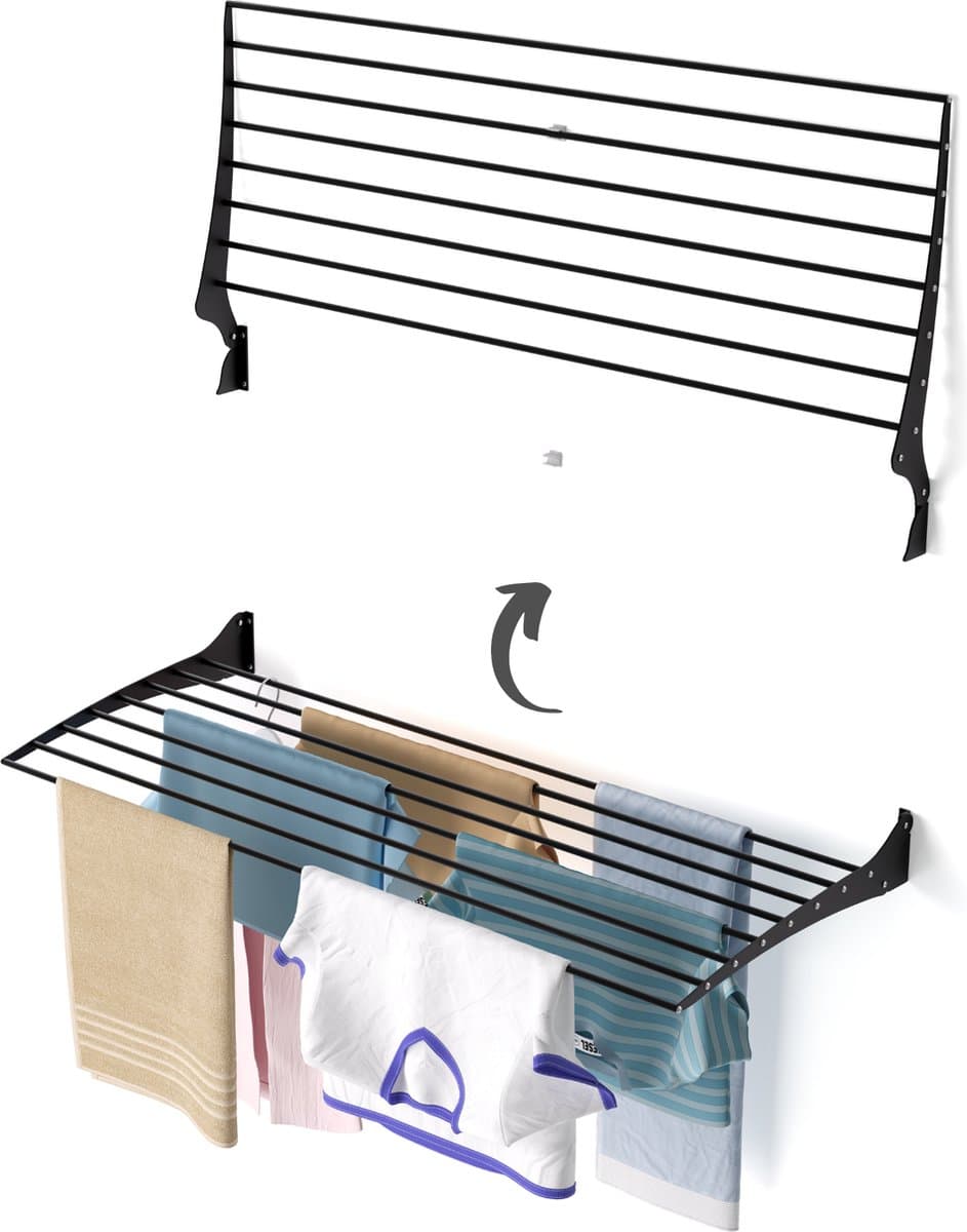 Foxydry Fold 116 cm black wasdroogrek wandmontage clicksysteem - 116 x 50 x 10 cm — afbeelding 1