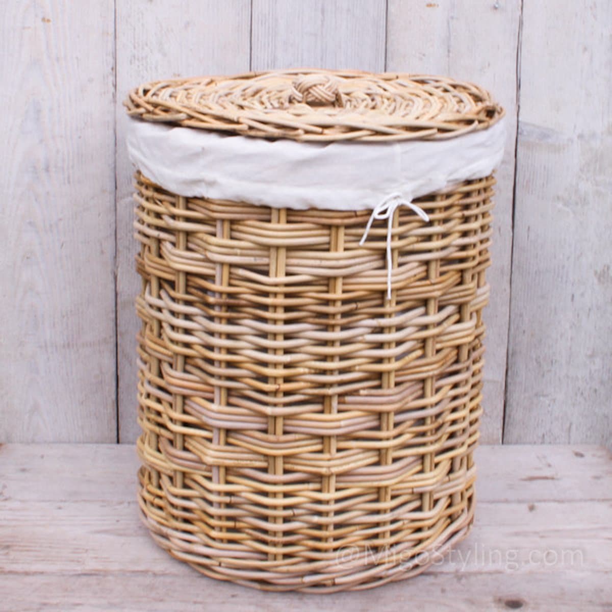 Migo Styling - Wasmand rond - Met binnenzak - Met Deksel - Riet - Rotan - Naturel - Dia46xH60 cm — afbeelding 1