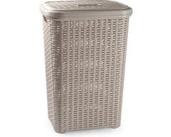 PlasticForte - Wasmand rotan deksel 60 liter 35 x 43 x 62 cm taupe