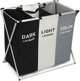 Wasmand 3 Vakken - Wassorteerder - Wamand - Wasbox - Organizer Kleding - Waszakken Voor Wasgoed - Laundry Basket - Dubbele Wasmand — thumbnail 1