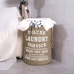 Wasmand 50L - Rond - Tekst Deluxe Laundry Service -> Same Day Service- Badkamer - Wasmand afsluitbaar - Waszak - Bruin — thumbnail 4