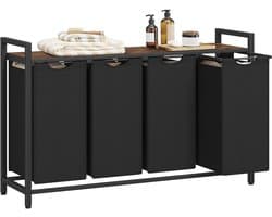 Amolass - Wasmand - Wassorteerder - 4 vakken - Wasmandmeubel - Met Bovenplank - 4x40L - 116 x 33 x 72 cm - Zwart - Modern — afbeelding 1