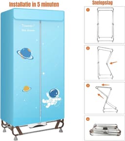 DYNA® Elektrisch Droogrek - Droogrek - Droogrek Elektrisch - 150cm Hoog - 1500W - Lichtblauw - ‎80cm x 47cm x 170cm — thumbnail 2