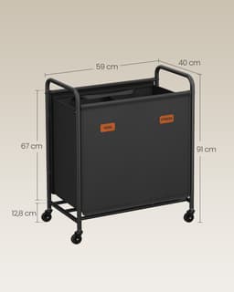 SONGMICS RLS210B01 - Wasmand met 2 Vakken - 140L - Op Wielen - Voor Badkamer Slaapkamer Wasruimte — thumbnail 2