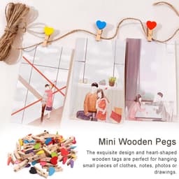 150 Stuks Mini Houten Klemmetjes (Hart, Ster, Bloem) met Jute Touw - Decoratie Clips voor Foto's en Kaarten — thumbnail 5