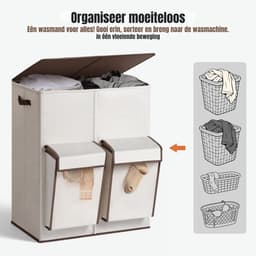 RWB® Wasmand 4 Vakken - Wasmand Vier Vakken - Wasmand - Beige - ‎58 x 40 x 70 cm — thumbnail 3