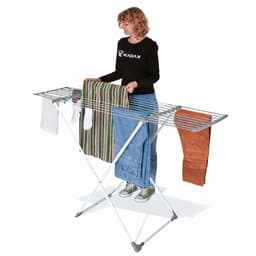 KADAX Uitschuifbaar droogrek met 17m droogoppervlak, Flexibele breedte van 85-155 cm, Groot droogrek voor binnen buiten (wit/grijs, 155 x 53 x 90 cm) — thumbnail 2