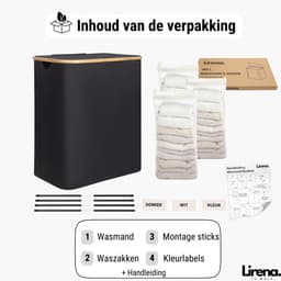 Lirena wasmand - drie vakken - opvouwbare wassorteerder - 3 in 1 wasmand - Zwart — thumbnail 4