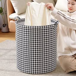 Wasmand Opbergmand Opvouwbaar - Set van 2 - XXL Formaat - Stoffen Wasmand - Voor Wasgoed Speelgoed en Kleding - 40 x 56 cm - Pied-de-poule — thumbnail 2