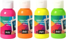 Bastelzone Neon Textielverf Set - 4 neon kleuren, 100 ml per flesje - Machinewasbaar — thumbnail 4