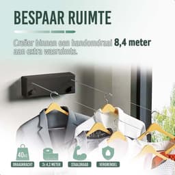 BrightLife Waslijn Uittrekbaar - Uittrekbare Wasdraad - Staalgevlochten - 2x 4,2 meter - Binnen en Buiten – Robuust RVS – Automatisch Straktrek Systeem - Alternatief Wasrek of Droogrek — thumbnail 5