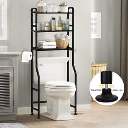 Invalideerbaar Wasmachine Rek Boven Wasmachine - Toiletkast met 3 Planken en Handdoekhouder - Zwart — thumbnail 5