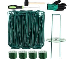 Grondankers Set met Bufferschijven, Anti-roest Verzinkt, U-vormig, Tuin Haringen, Onkruidbarrière, Tent Accessoires, Groen - 100 stuks