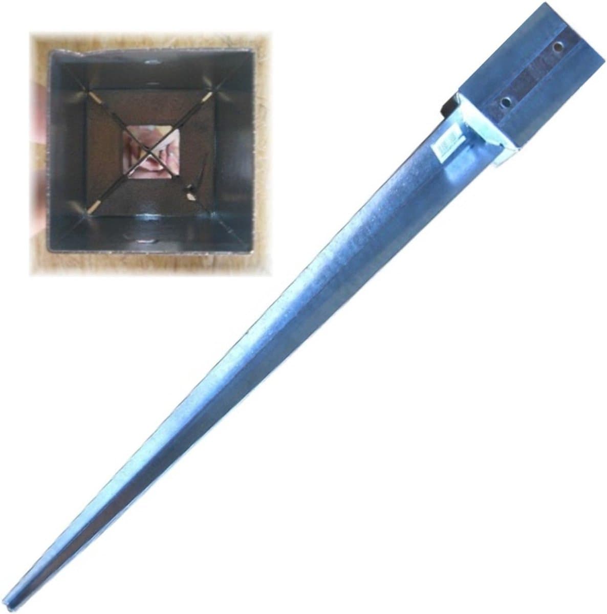 Grondanker Inslagbodemhuls - Paalhouder Verzinkt - Stevig Plaatsen - Zware Uitvoering 1.8mm - 71x71mm 750mm - Zilver — afbeelding 1