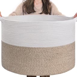 XXL grote wasmand, opbergmand, opbergmand voor de kinderkamer, wasmand voor kinderen, grote kerstboommand, dekenmand, 55x35cm, wit en bruin — thumbnail 1