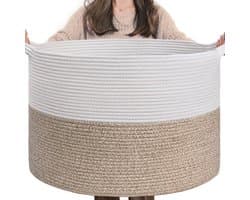 XXL grote wasmand, opbergmand, opbergmand voor de kinderkamer, wasmand voor kinderen, grote kerstboommand, dekenmand, 55x35cm, wit en bruin