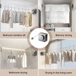 Luxe Uitschuifbare Waslijn - Onzichtbare Waslijn Uitschuifbaar - Modern Design - 4.2 Meter - Roestvrij & Weersbestendig - RVS Staaldraad - Retractable Drooglijn - Geschikt voor Binnen & Buiten - Belasting tot 18kg - Grijs — thumbnail 3