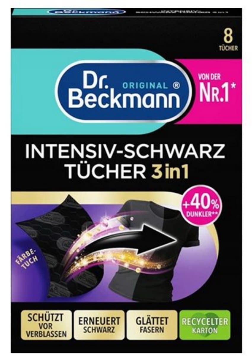 Dr. Beckmann Zwarte Kleding Wasdoekjes - Kleurbescherming 3-in-1 - 8 Stuks — afbeelding 1