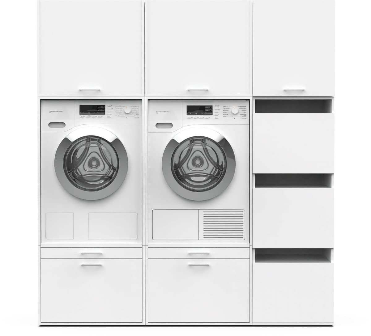 Washcab® Wasmachine Kast - Wasmachine Verhoger - Wasmachine Ombouw - Met lade - Wit - Duo Set High 3 — afbeelding 1