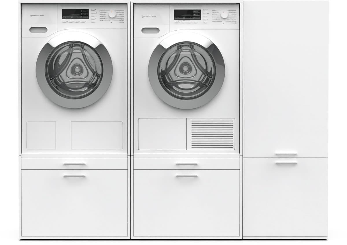 Washcab® Wasmachine Kast - Wasmachine Verhoger - Wasmachine Ombouw - Wit - Duo Set Low 2 - 120kg draagkracht - 5 jaar garantie — afbeelding 1