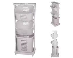 Verrijdbare Wasmand Organizer - 3-Laags Wasbakkenrek met Wieltjes - Badkamer Opbergrek - Wit - 109 cm hoog